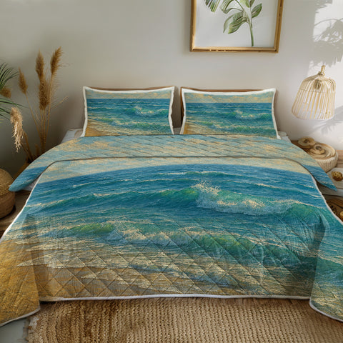 Ocean Painting Quilted Coverlet - Lightweight, Breathable and Super Soft