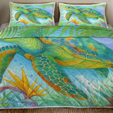 Watercolour Sea Turtle Quilted Coverlet - Lightweight, Breathable and Super Soft
