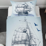 Bedding set with ship design in a child's room