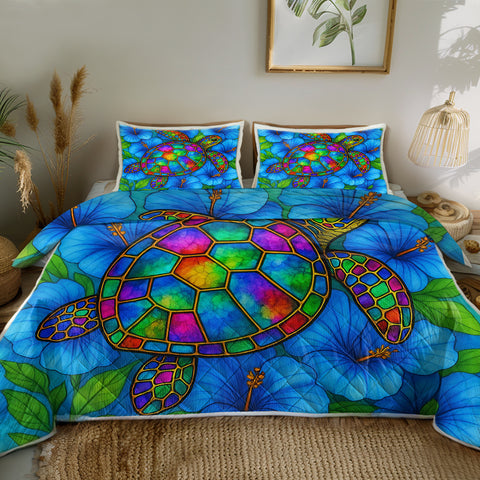 Hibiscus Sea Turtle Quilted Coverlet - Lightweight, Breathable and Super Soft