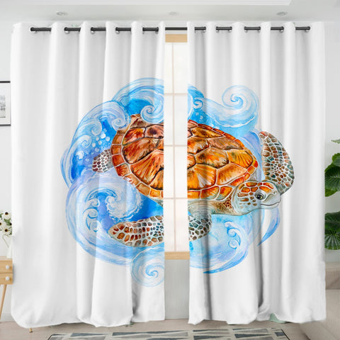 Sea Turtle Waves Blackout Curtains