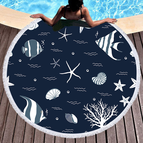 Blue Ocean Round Beach Towel