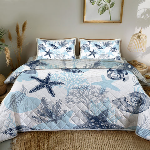 Ocean Blues Quilted Coverlet - Lightweight, Breathable and Super Soft