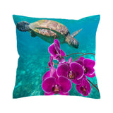Sea Turtle and Orchids Outdoor Cushion Cover