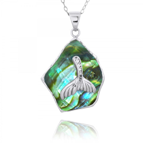 Abalone shell Pendant with Whale Tail and White CZ