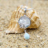 Anchor Pendant Necklace with Blue Topaz, Mother of Pearl Mosaic and Larimar Stone