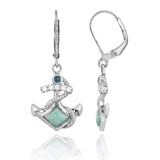 Anchor with Larimar and London Blue Topaz Lever Back Earrings