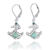 Anchor with Larimar and London Blue Topaz Lever Back Earrings