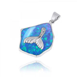 Blue Opal Pendant with Whale Tail and White CZ