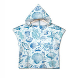 Blue Seashells Quick-Dry Hooded Poncho Towel
