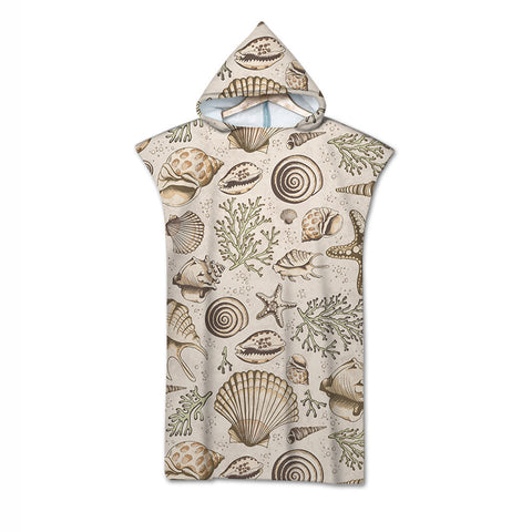 Brown Seashells Quick-Dry Hooded Poncho Towel