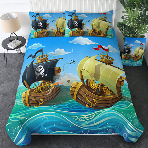 Cartoon Pirate Ships Kids Doona Cover Set