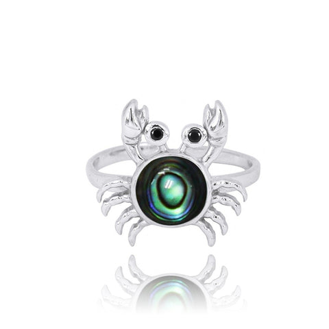 Crab Ring with Abalone shell and Black Spinel