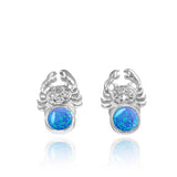 Crab Stud Earrings with Round Blue Opal and White Topaz