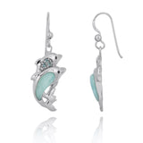 Dolphin Drop Earrings with Larimar and Swiss Blue Topaz