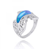 Dolphin Ring with Blue Opal and Black Spinel