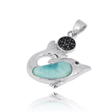 Dolphin with Larimar and Black Spinel Pendant