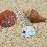 Fish Pendant Necklace with Larimar, Blue Sapphire and Mother of Pearl Mosaic