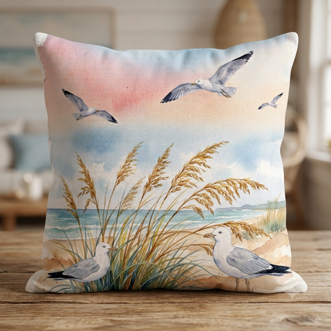 Sunset Seagulls Pillow Cover