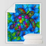 Hibiscus Sea Turtle Soft Sherpa Blanket