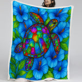 Hibiscus Sea Turtle Soft Sherpa Blanket