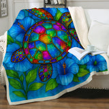 Hibiscus Sea Turtle Soft Sherpa Blanket