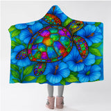 Hibiscus Sea Turtle Hooded Blanket