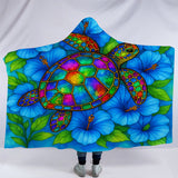Hibiscus Sea Turtle Hooded Blanket