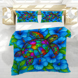 Hibiscus Sea Turtle Reversible Bed Cover Set