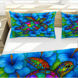 Hibiscus Sea Turtle Reversible Bed Cover Set