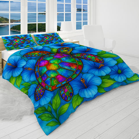 Hibiscus Sea Turtle Reversible Bed Cover Set