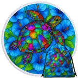 Hibiscus Sea Turtle Round Beach Towel