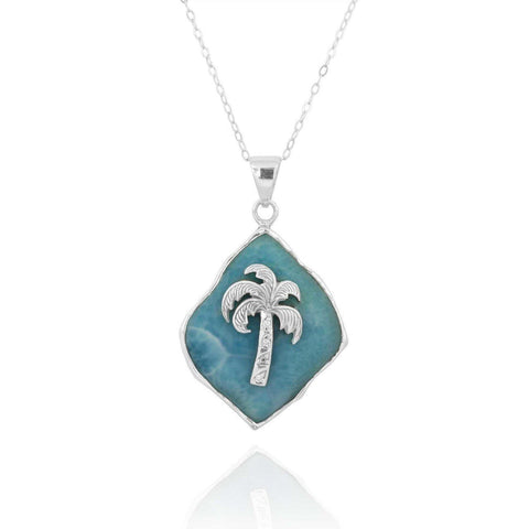 Larimar Palm Tree Pendant Necklace