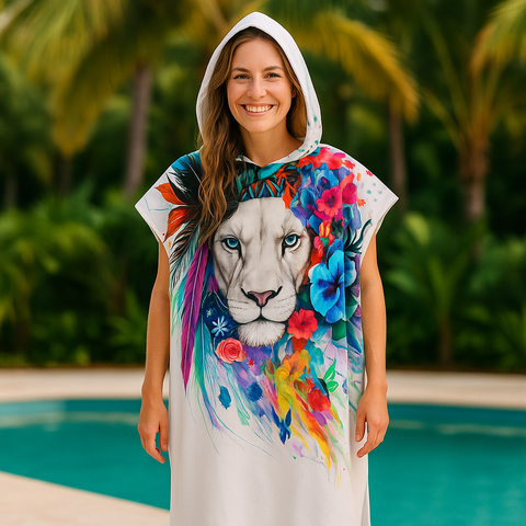 Lion Vibes Quick-Dry Hooded Poncho Towel