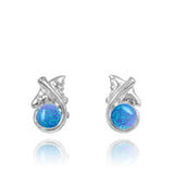 Manta Ray Stud Earrings with Round Blue Opal