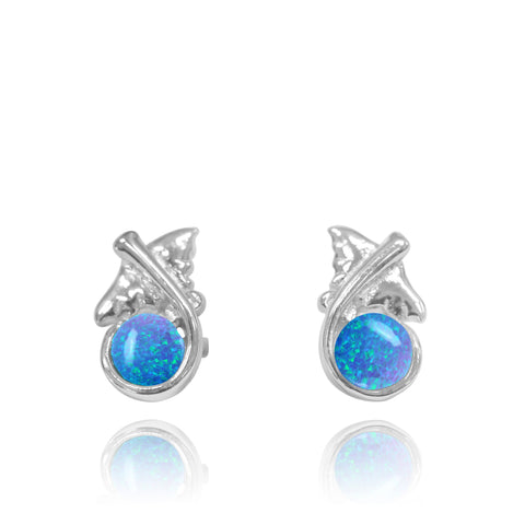 Manta Ray Stud Earrings with Round Blue Opal