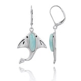 Manta Ray with Larimar and Black Spinel Lever Back Earrings