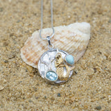 Mermaid Pendant Necklace with Larimar, Blue Topaz and Mother of Pearl Mosaic