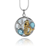 Mermaid Pendant Necklace with Larimar, Blue Topaz and Mother of Pearl Mosaic