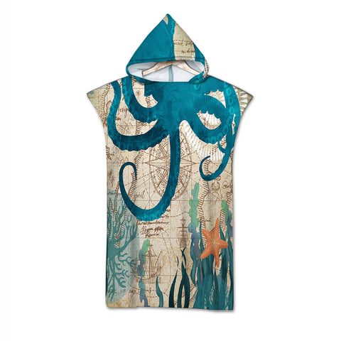 Octopus Love Quick-Dry Hooded Poncho Towel