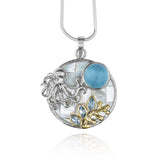 Octopus Pendant Necklace with Larimar. Blue Topaz and Mother of Pearl Mosaic