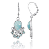 Octopus with Larimar and Swiss Blue Topaz Lever Back Earrings