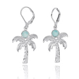 Palm Tree with Larimar and White Topaz Lever Back Earrings