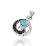 Pendant with Black Spinel Wave and Round Larimar