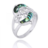 Playing Dolphins Ring with Abalone shell and White CZ