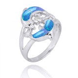 Playing Dolphins Ring with Blue Opal and White CZ