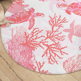 Red Coral Wonders Round Floor Mat