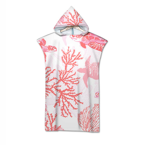 Red Coral Wonders Quick-Dry Hooded Poncho Towel