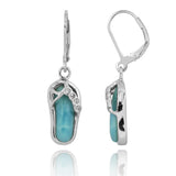 Sandal Lobster Clasp Earrings with Larimar and Crystal