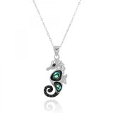 Sea Horse Pendant with Abalone shell and Black Spinel